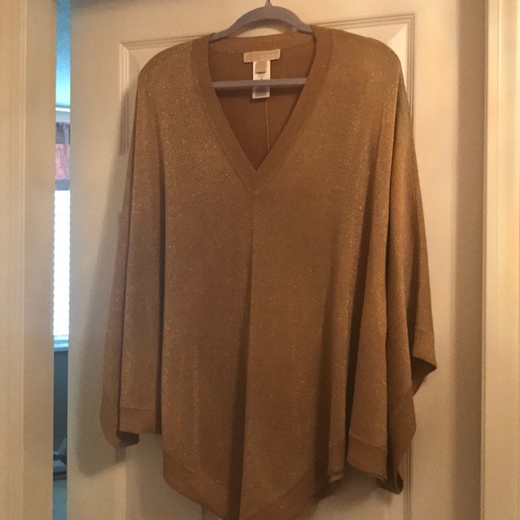 Michael Kors Sweaters - Michael Kors gold metallic sweater poncho